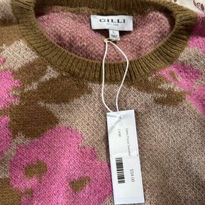 Gilli Pink and Brown Crew Neck Sweater